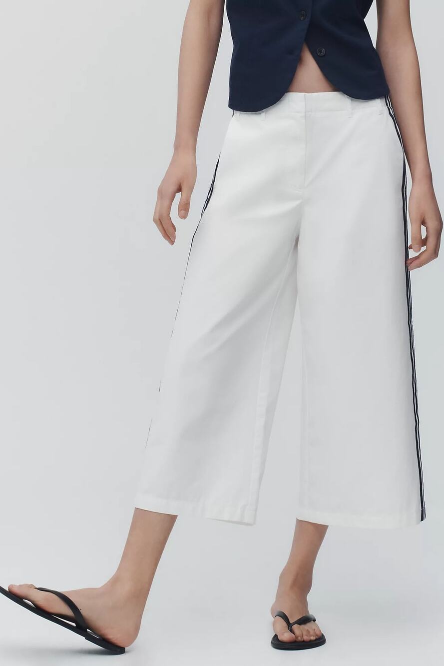Maeve Gaucho Pants White Side Stripe NWT Cropped Wide Leg High Rise Women's 4